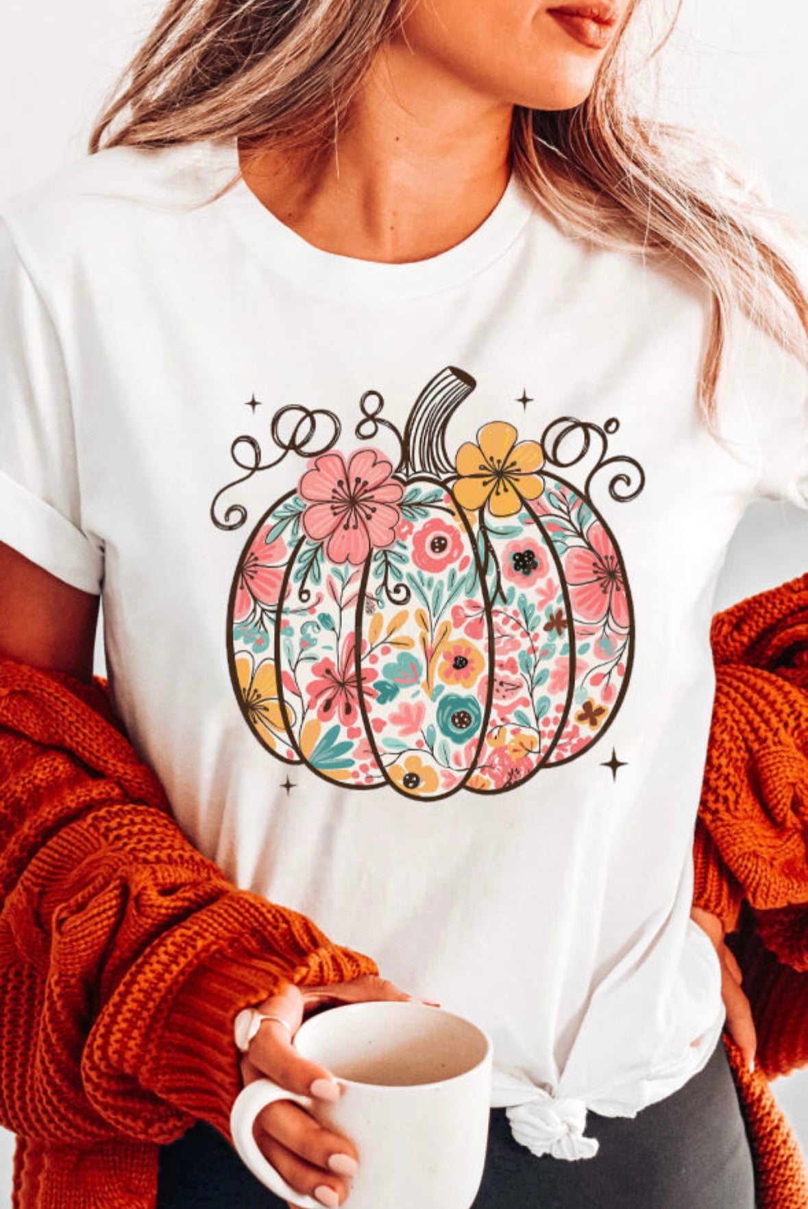Floral Pumpkin Print Cotton Blend T-Shirt