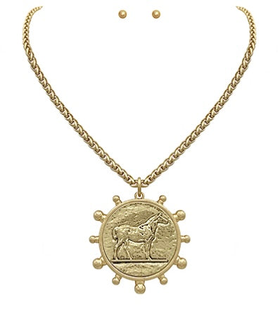 Horse Coin Pendant Necklace Set