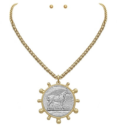 Horse Coin Pendant Necklace Set