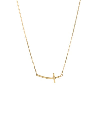 Sideways & Curved Cross Pendant Necklace
