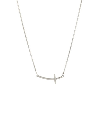 Sideways & Curved Cross Pendant Necklace