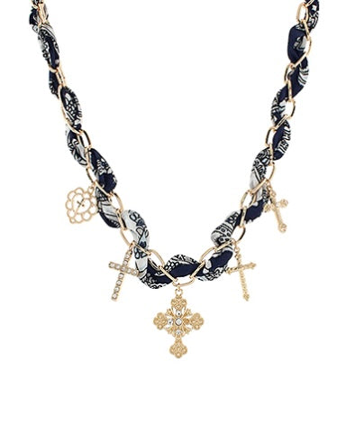 Multi Cross Charm Scarf Chain Necklace