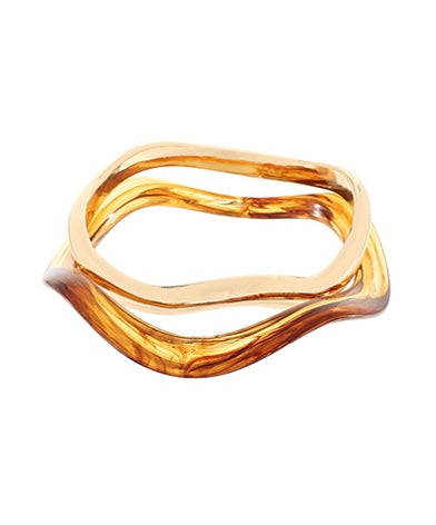 2 Row Wavy Tortoise & Metal Bangle Bracelet Set