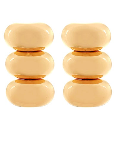 Oval Puffy Dome Shape 3 Drop Earrings