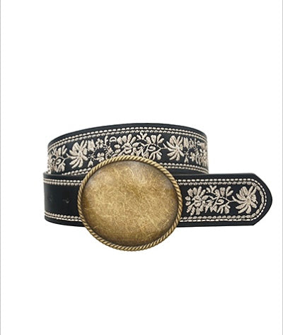 Vintage Buckle Floral Embroidered Belt