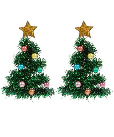 Metallic Thread Christmas Tree Earrings