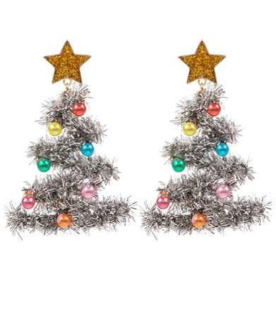 Metallic Thread Christmas Tree Earrings