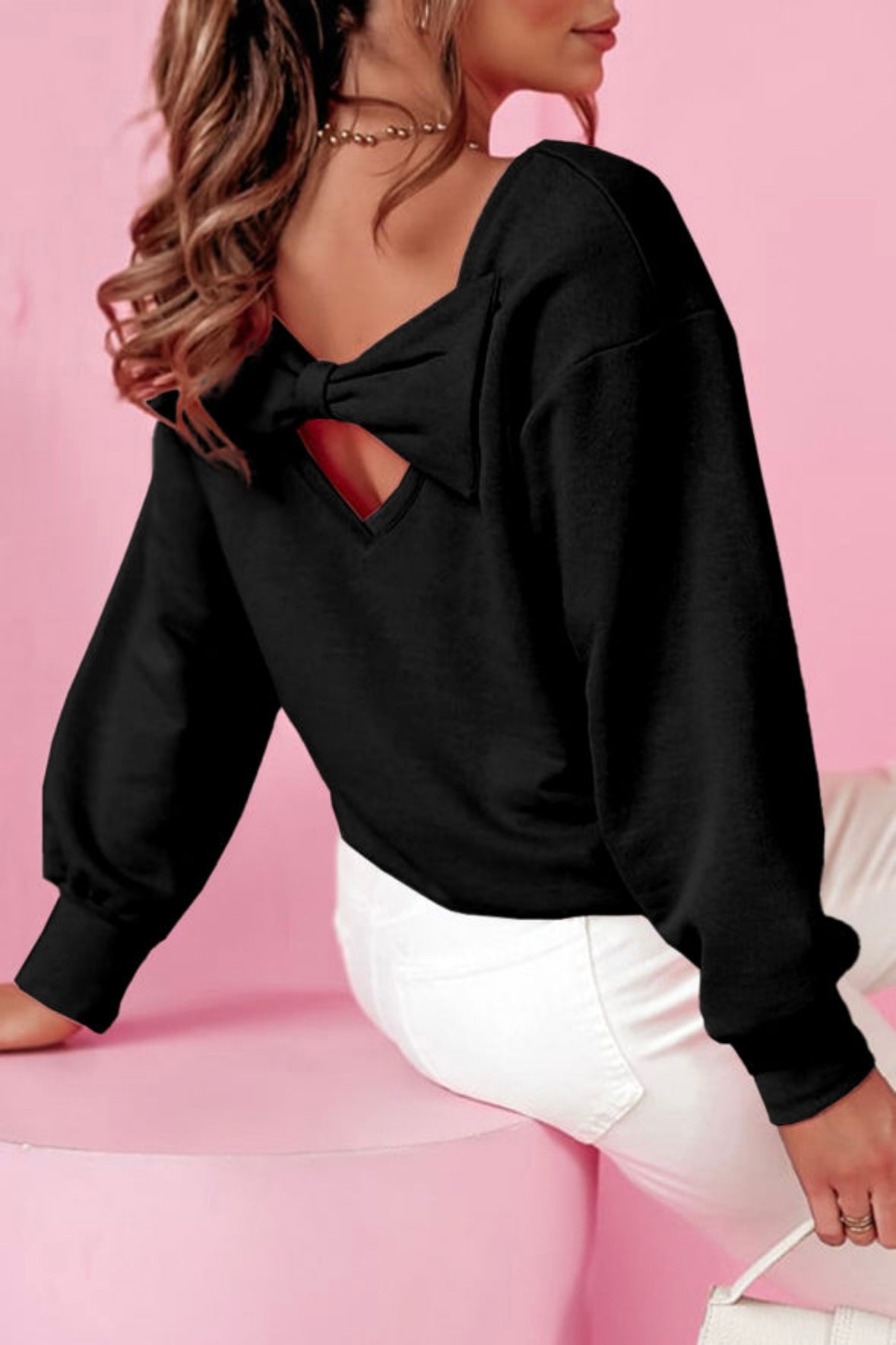 Bowknot Back Round Neck Sweater