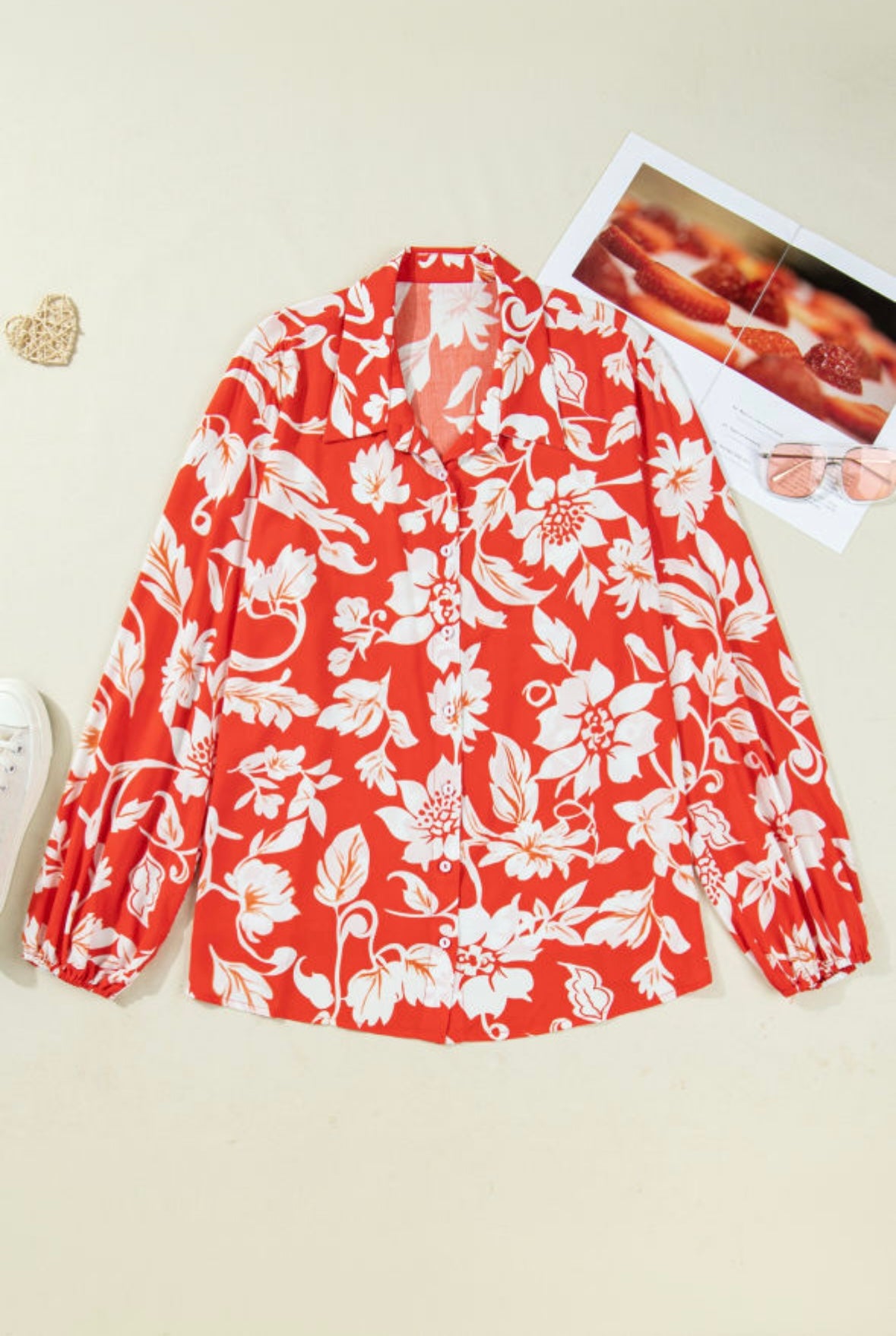 Floral Print Loose Button Up Blouse