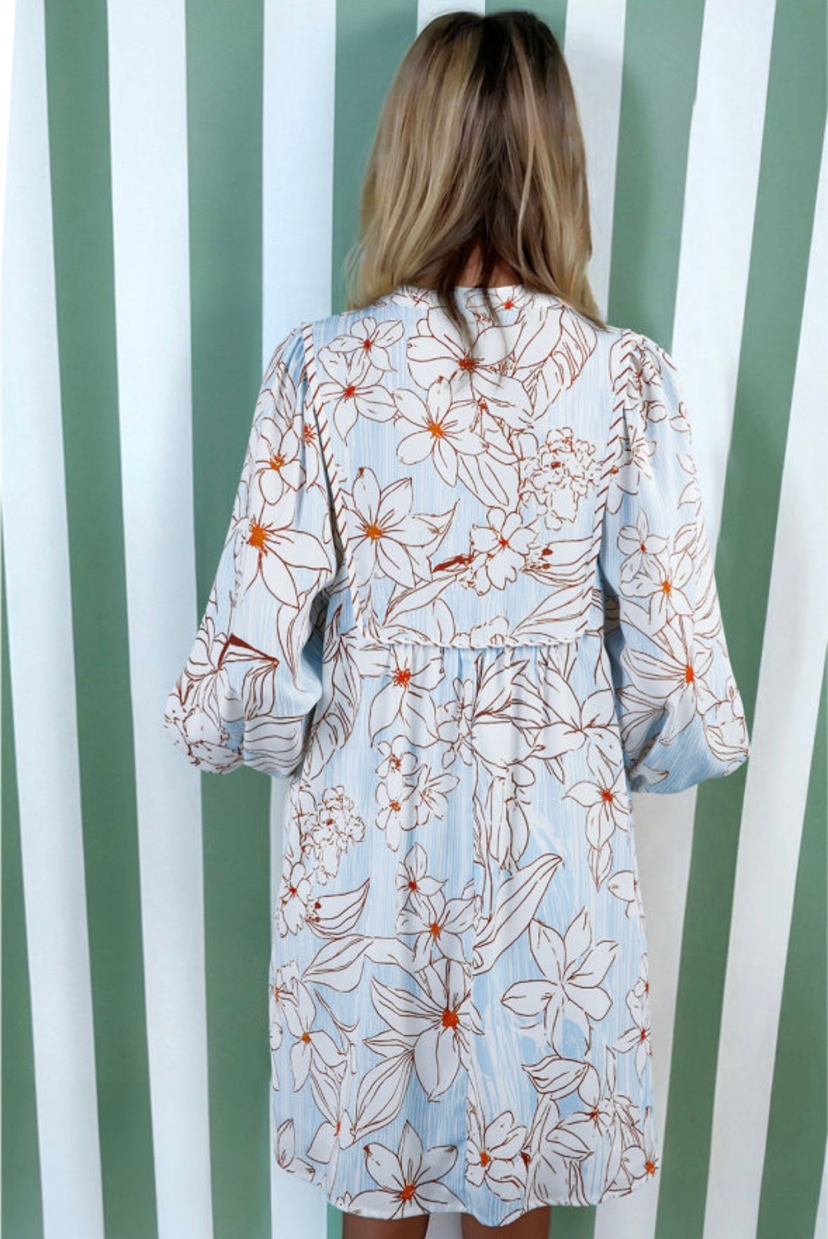 Floral Print Tie Neck Mini Dress