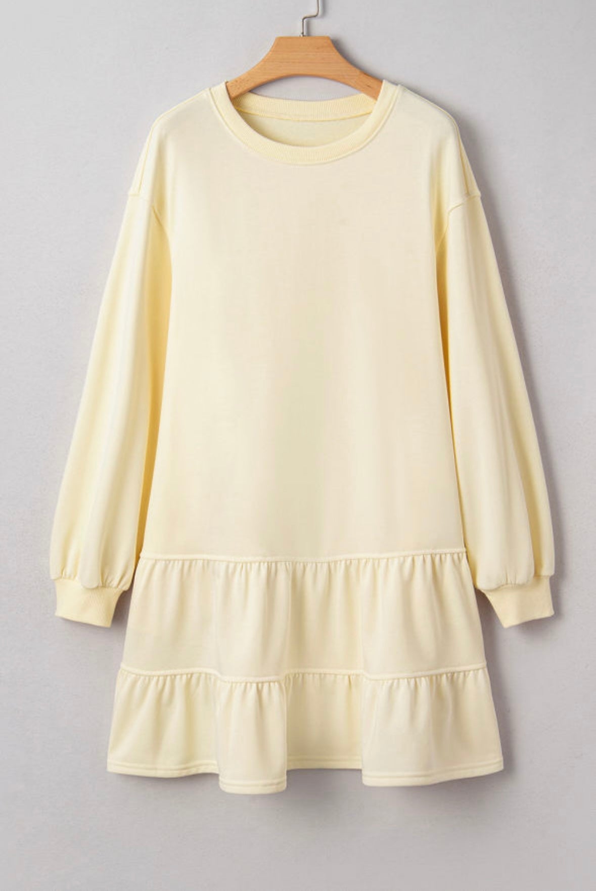 Double Tiered Ruffle Hem Long Sleeve Loose Mini Dress