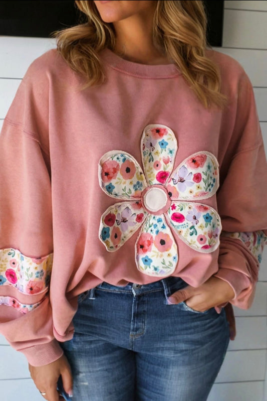 Floral Appliqué Drop Shoulder Shirt