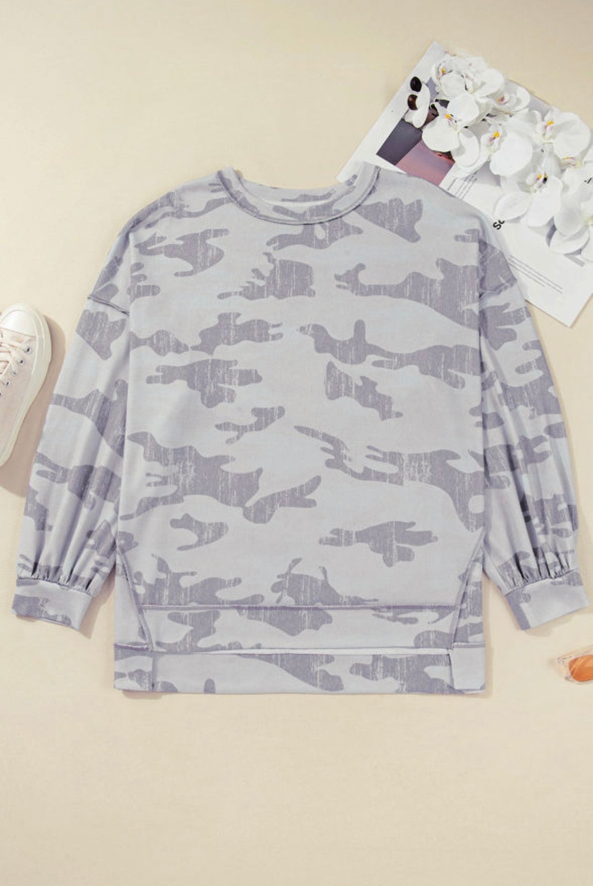 Camouflage Print Round Neck Sweatshirt