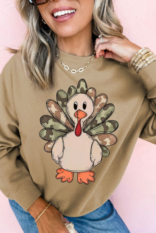 Camouflage Turkey Print Graphic Sweatshirt