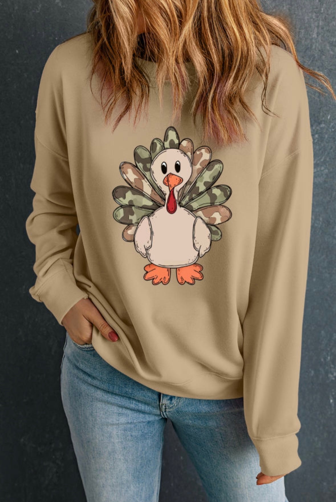 Camouflage Turkey Print Graphic Sweatshirt