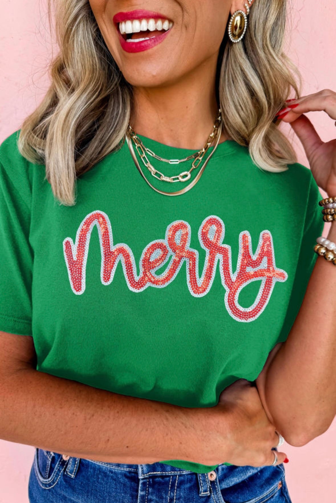 Merry Sequin Graphic Cotton Blend Tee