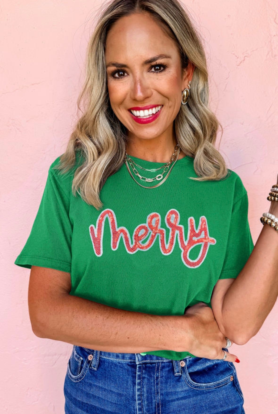 Merry Sequin Graphic Cotton Blend Tee