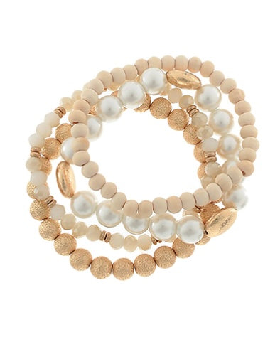 4 Row Pearl Wood CCB Bead Bracelet