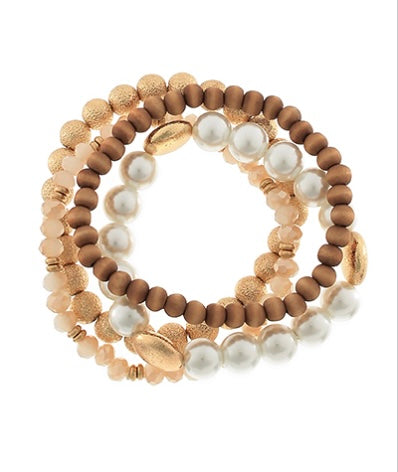 4 Row Pearl Wood CCB Bead Bracelet