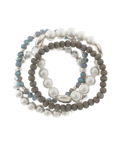 4 Row Pearl Wood CCB Bead Bracelet