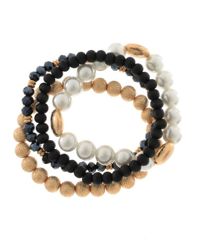 4 Row Pearl Wood CCB Bead Bracelet