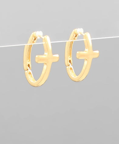 Oval Cross Huggie Hoops