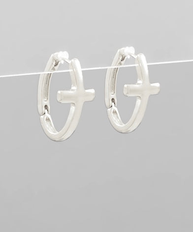Oval Cross Huggie Hoops