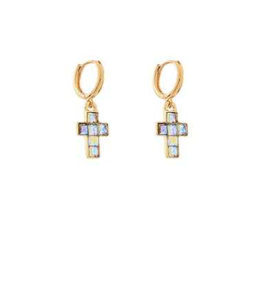 Pave Cross Dangling Hoops