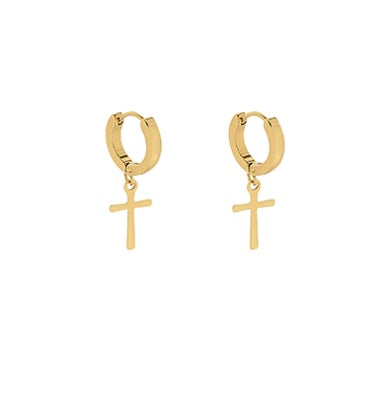 Cross Dangle Stainless Steel Hoops