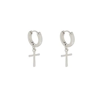 Cross Dangle Stainless Steel Hoops