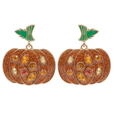 Crystal Glitter Pumpkin Hypoallergenic Earrings
