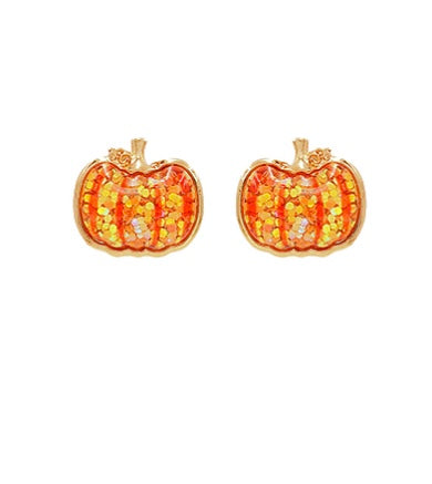 Pumpkin Epoxy Glitter Stud Earrings