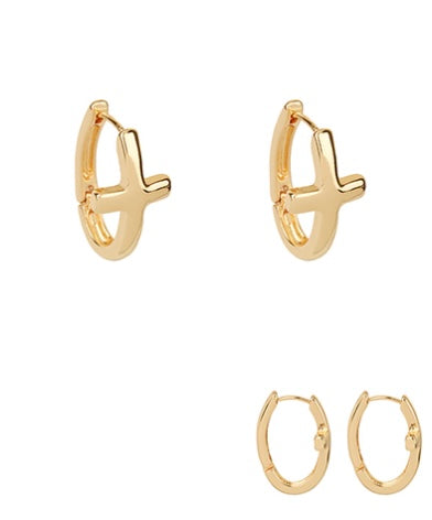 Cross Oval Huggie Hoops