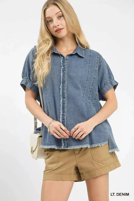 Washed Denim Oversized Top