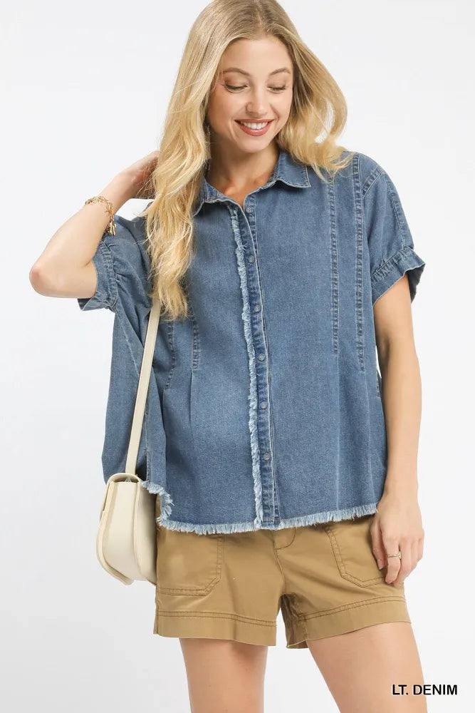 Washed Denim Oversized Top