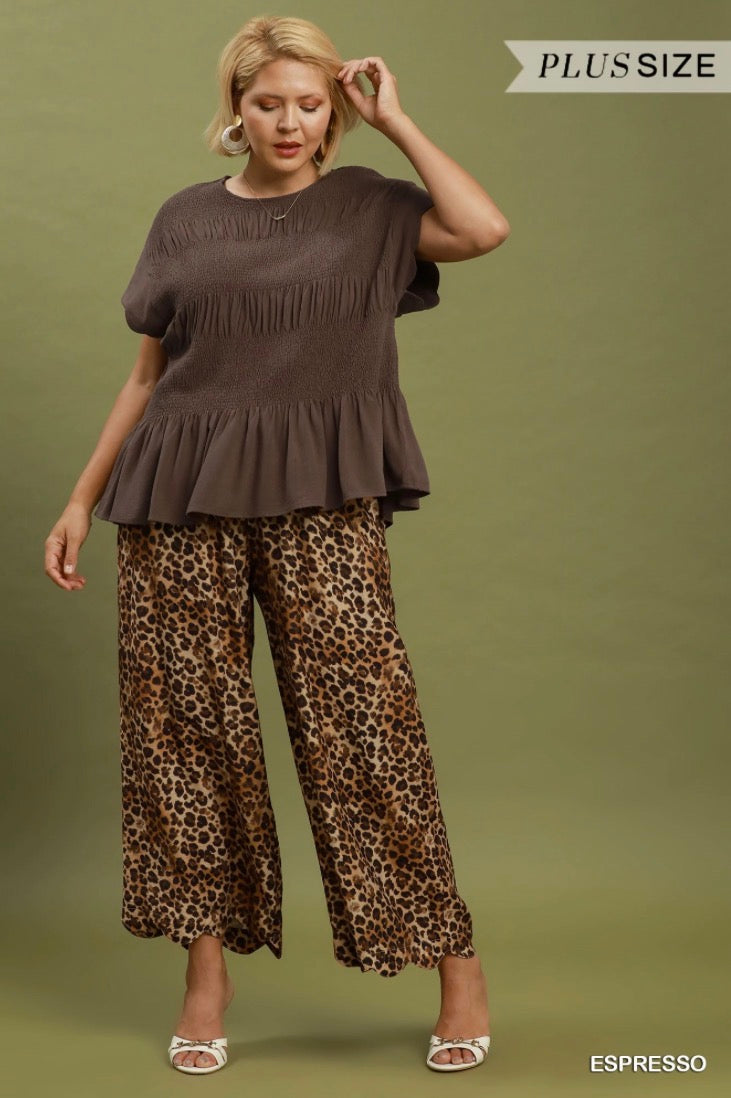 Linen Blend Smocked Peplum Top