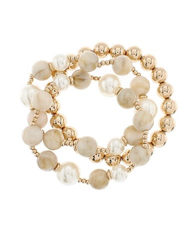 3 Row Pearl & Marble Ball Beads Bracelet