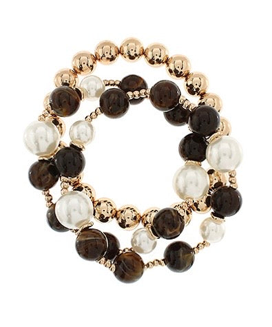 3 Row Pearl & Marble Ball Beads Bracelet