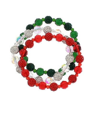 3 Row Crystal & Glass Mix Bead Bracelet