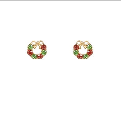 Christmas Wreath & Pearl Stud Earrings