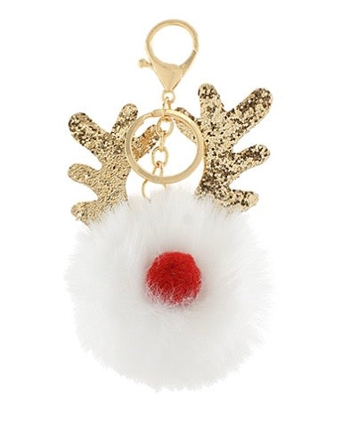 Christmas Rudolph Reindeer Fur Ball Keychain