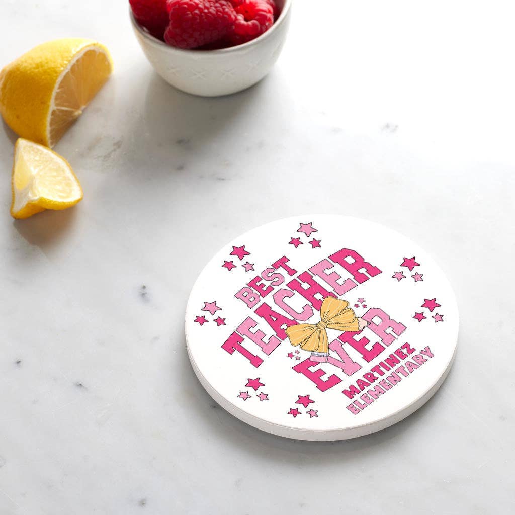 "Best Teacher Ever Martinez Elementary" Ceramic Round Coaster
