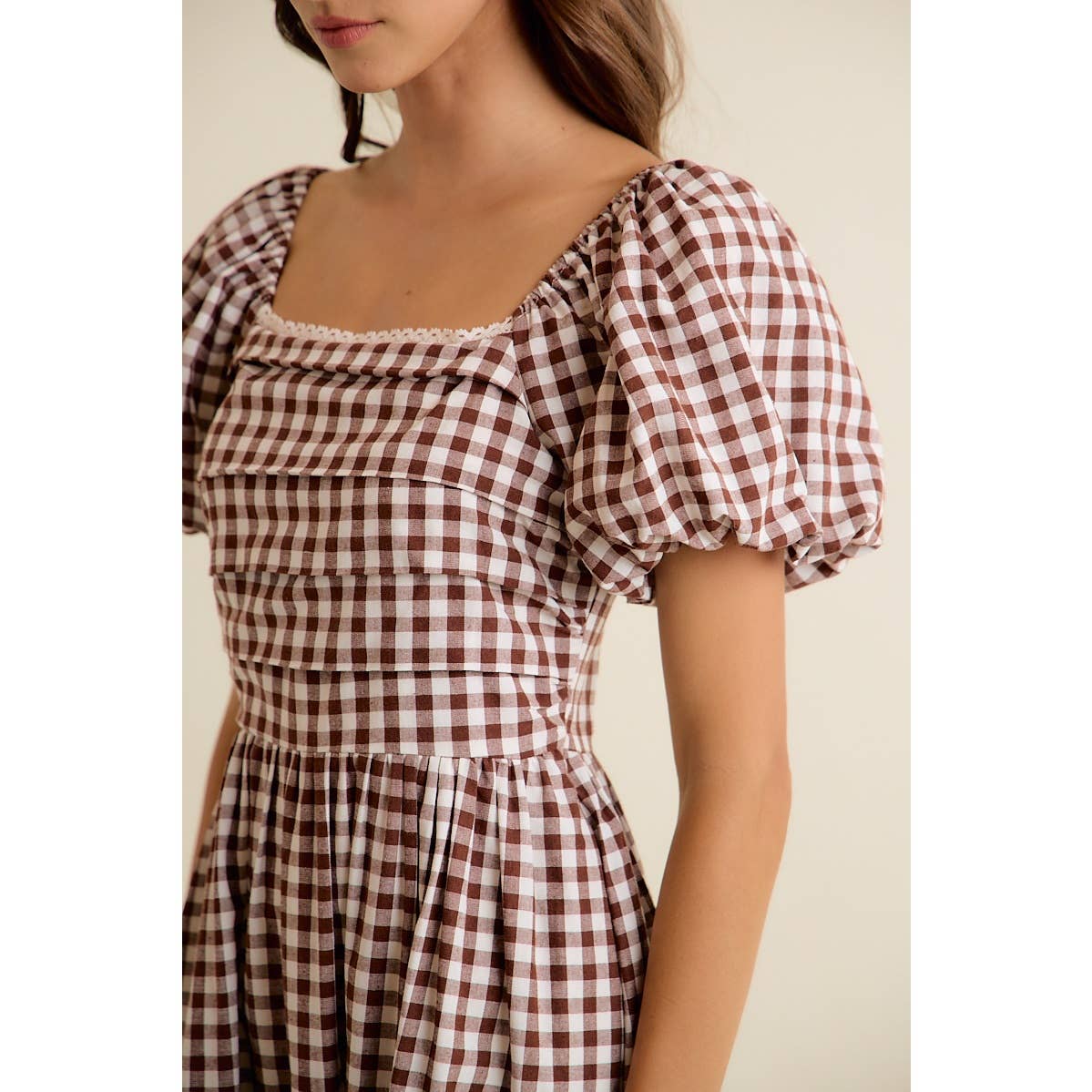 Gingham Lace Trim Midi Dress