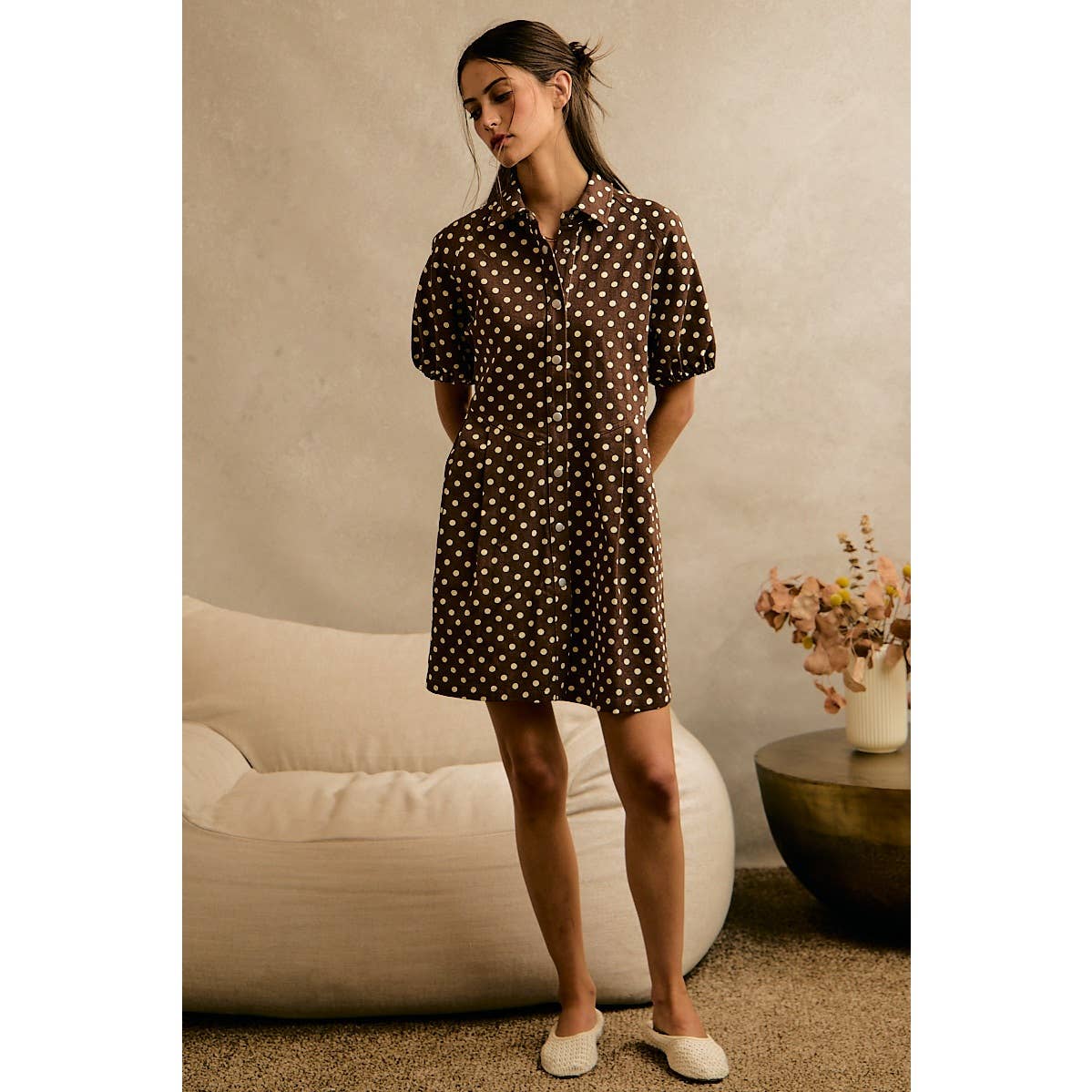 Polka Dot Twill Mini Dress