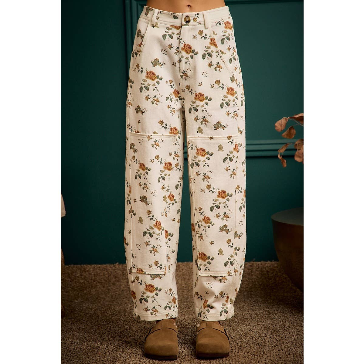 Floral Print Mid Rise Wide Pants