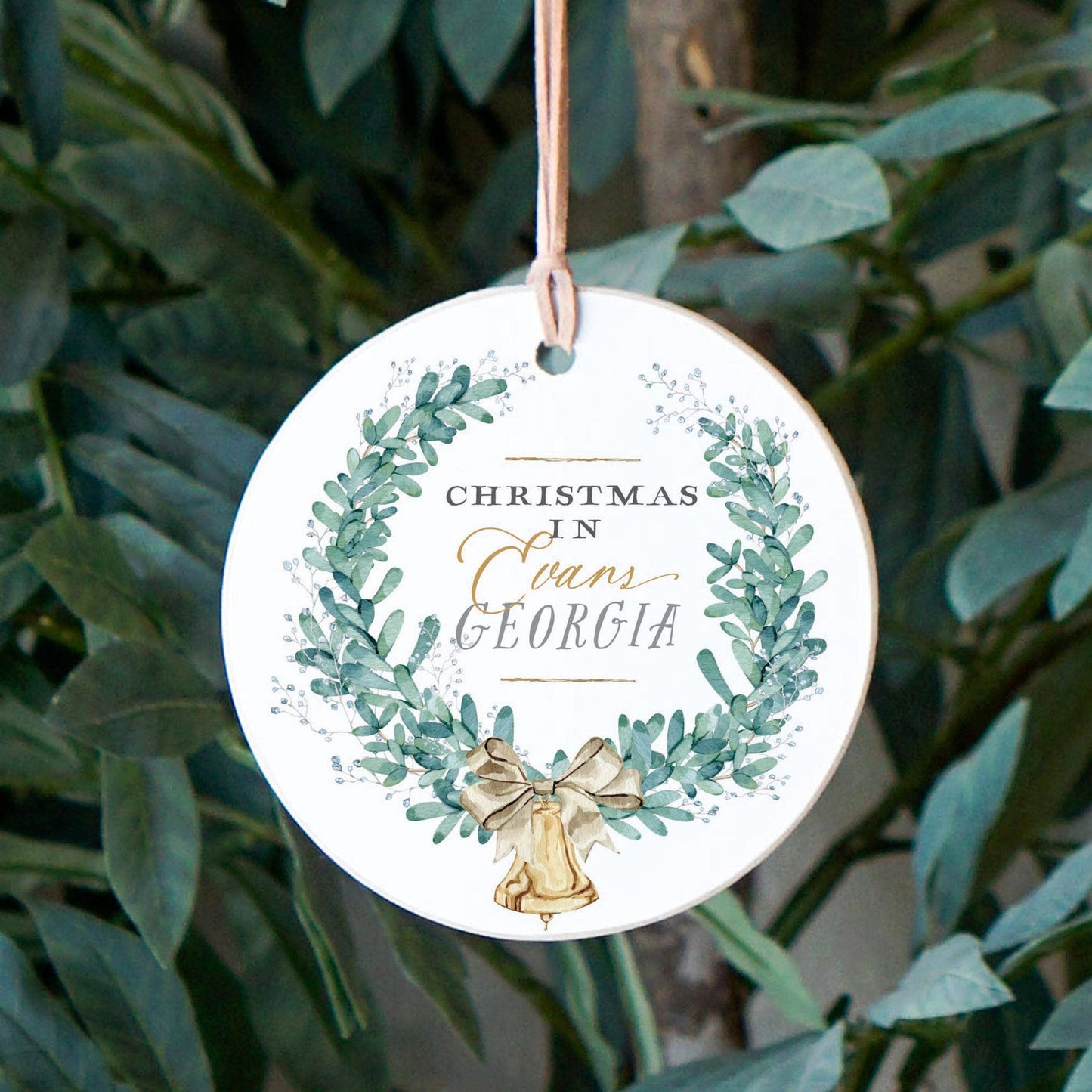 "Christmas in Evans Georgia" Classic Christmas Wreath Ornament