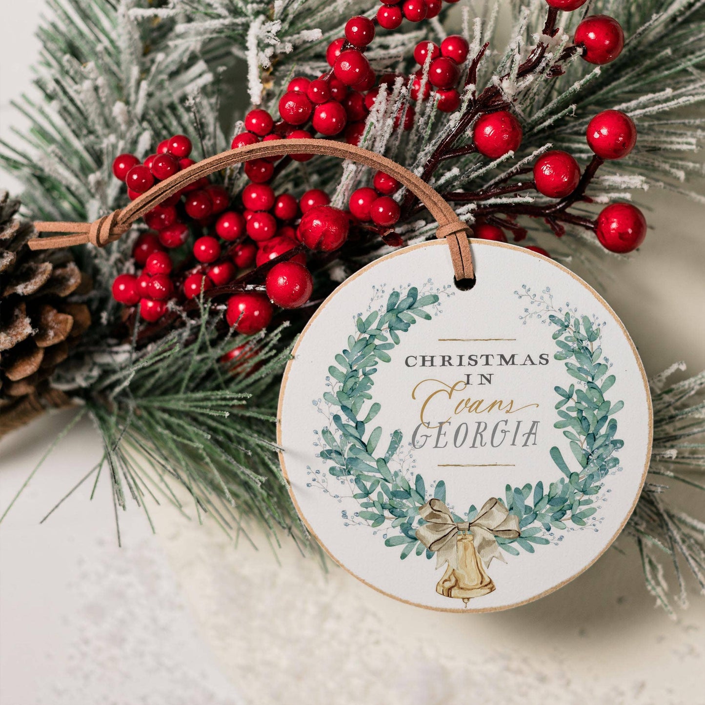 "Christmas in Evans Georgia" Classic Christmas Wreath Ornament