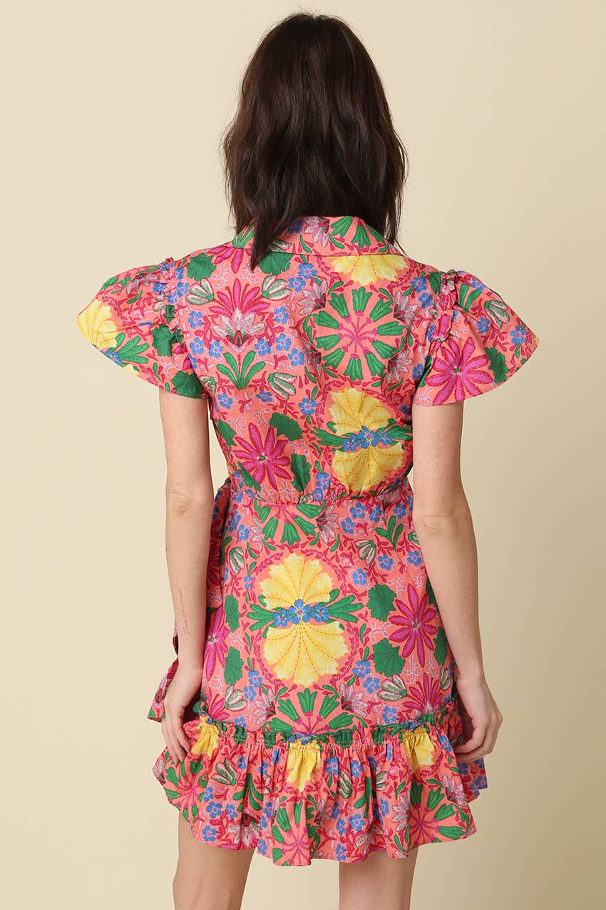 Avis Floral Ruffle Wrap Mini Dress