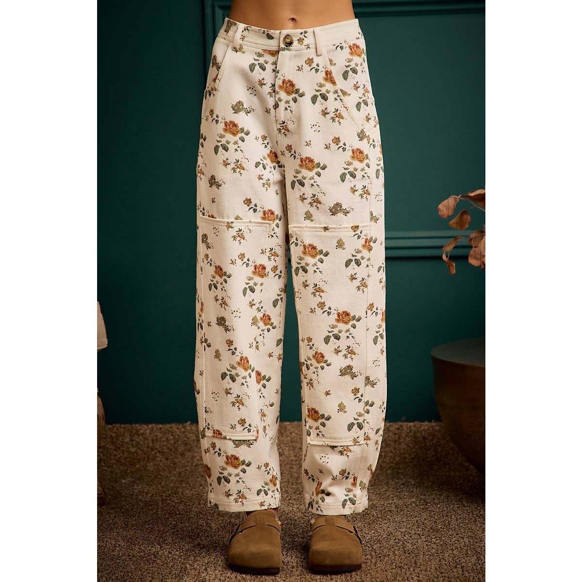 Floral Print Mid Rise Wide Pants