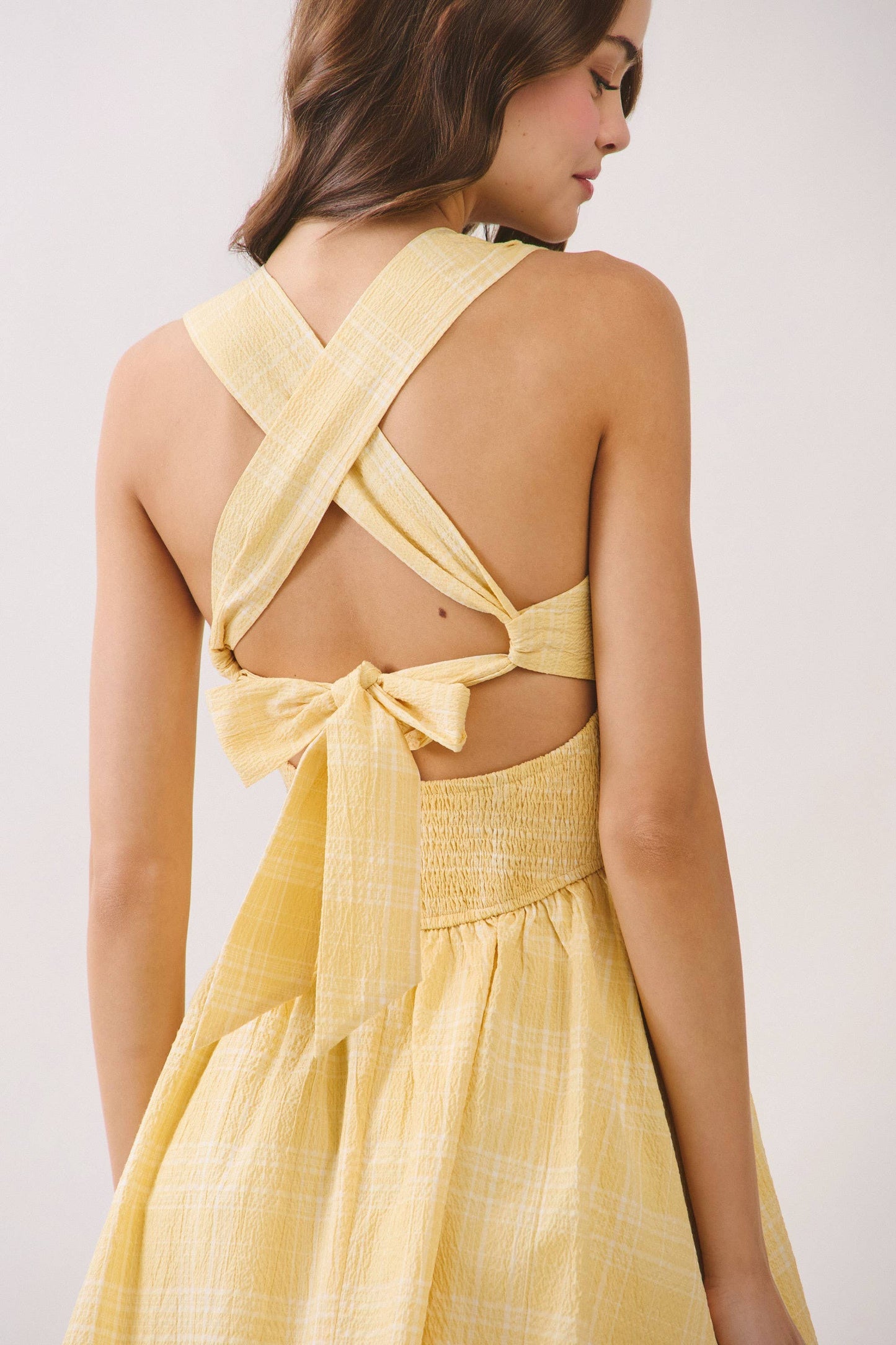 Plaid Smocked Back Fit and Flare Mini Dress